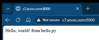 Hello World! from appy.py from browser on port 8000